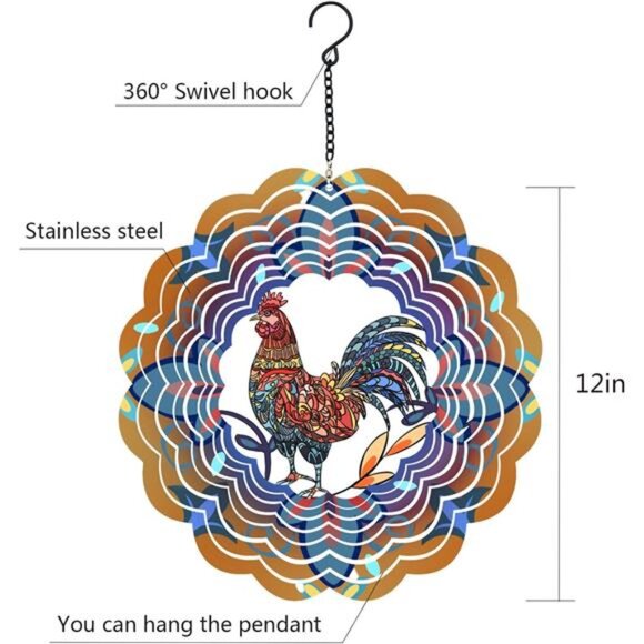 Rooster Metal Wind Spinners - Chicken Gifts for Women Mom Grandma Wife, Hanging - Picture 6 of 7